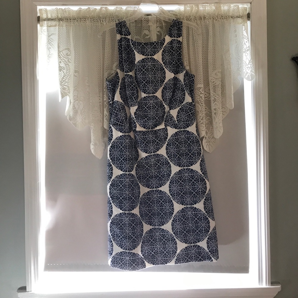 The Limited Navy and White Geometric Sleeveless Sheath Dress
